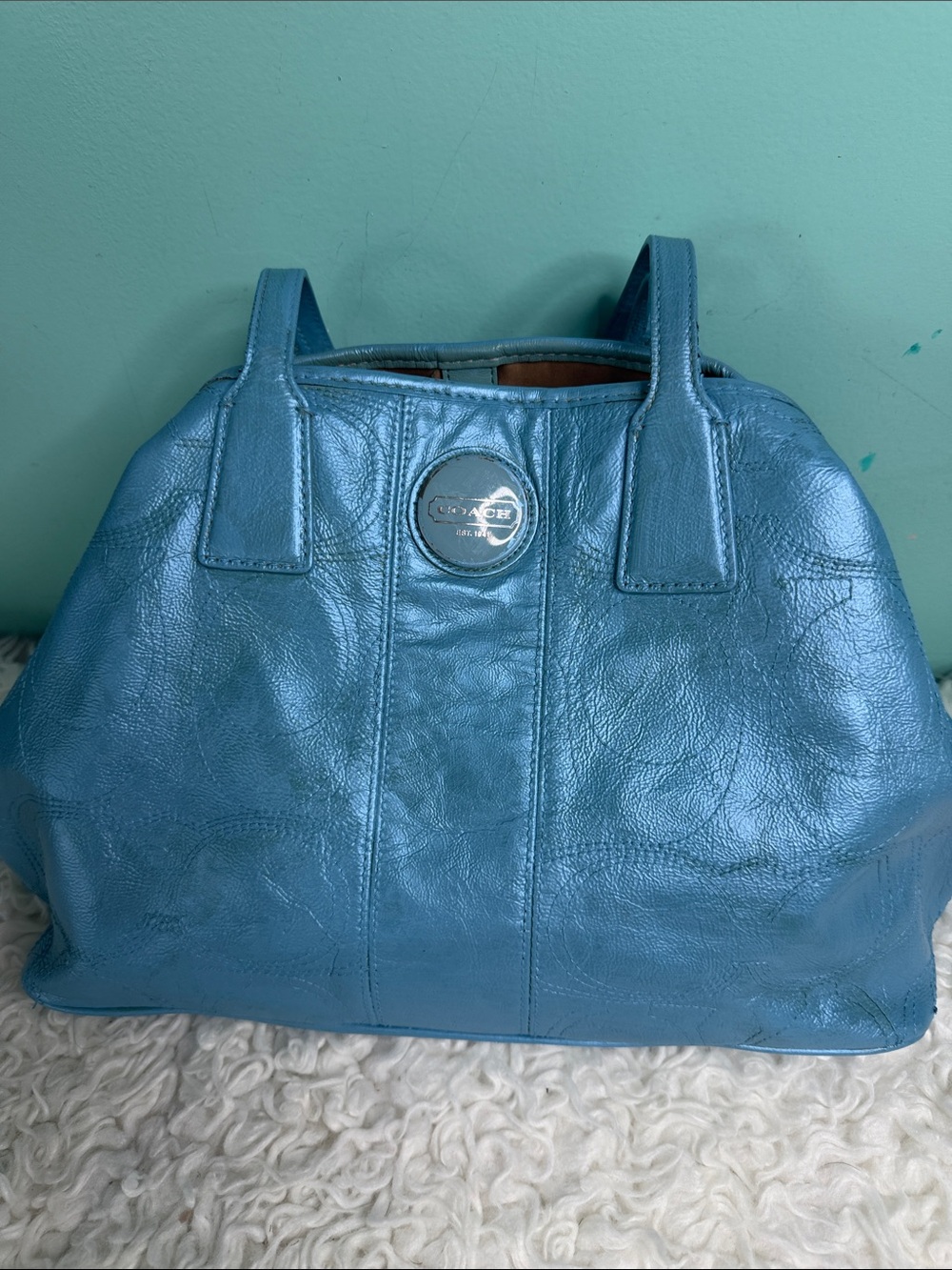 Coach Teal Blue Leather Satchel